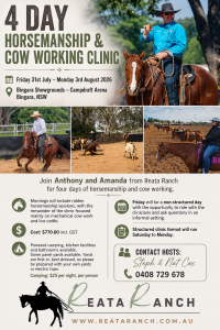Bingara, NSW 4 Day Horsemanship & Cow Working Clinic - 31 JULY - 3 AUG 2026